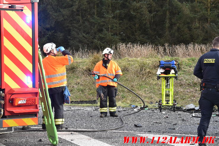 Alvorlig trafikuheld. Rute 28 mellem Vandel og Gødding. 06/04-2024. Kl. 18:05.