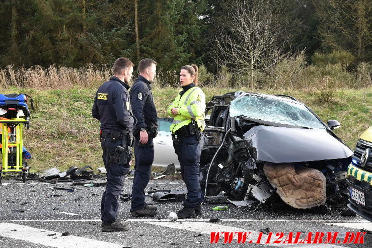 Alvorlig trafikuheld. Rute 28 mellem Vandel og Gødding. 06/04-2024. Kl. 18:05.